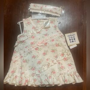 Minibasix Baby Girl Floral Ruffle Baby Dress with Headband